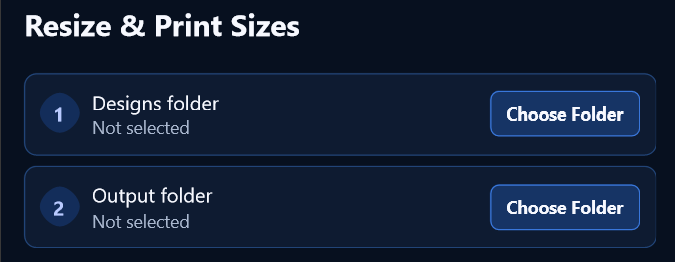 Resize and Print Sizes folder selection