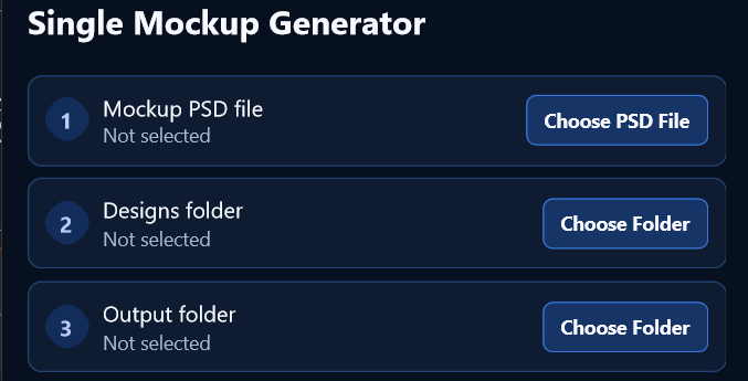 Single Mockup Generator file and folder selection